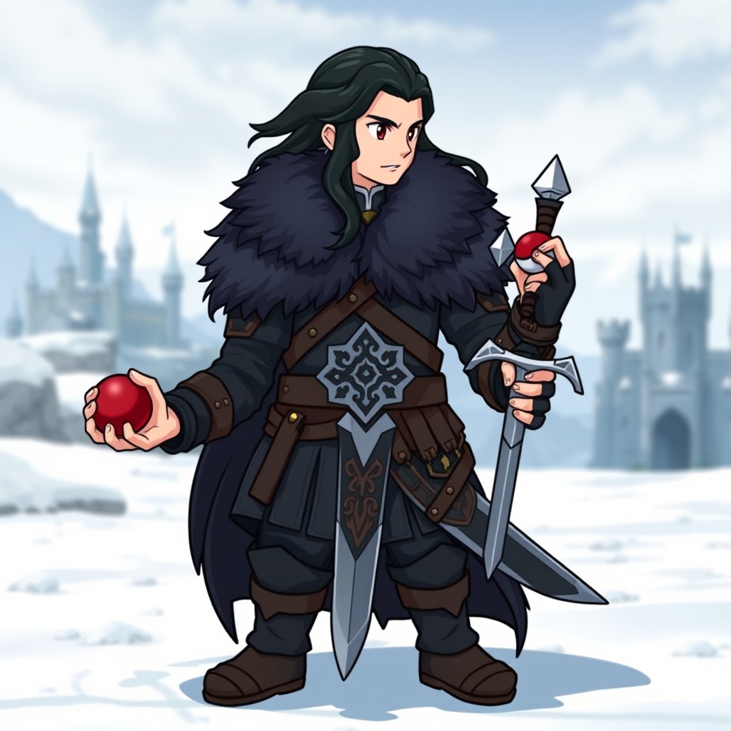 A unique Pokémon Trainer sprite inspired by Jon Snow from A Song of Ice and Fire