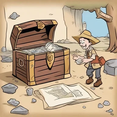 In the cartoon, the character stumbled upon a treasure chest hidden at the intercept of two ancient maps.