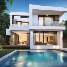 A contemporary two-story house covering an area of 200 square meters, displaying a well-balanced mix of elegance and comfort.