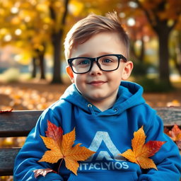 A young boy wearing stylish glasses and a trendy hoodie, with an expression of curiosity and excitement