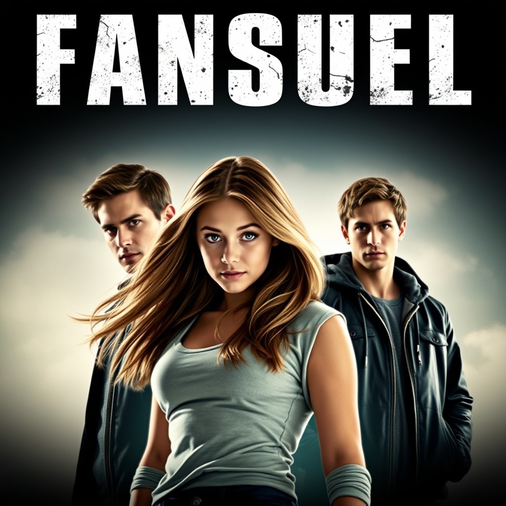 A movie poster featuring three characters: a confident girl standing in the foreground, looking intently at one boy in the background