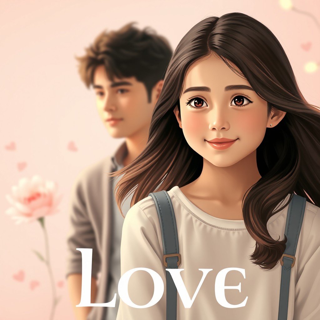 A romantic movie poster depicting a scene with a girl standing prominently in the foreground, her gaze captivated by one of the two boys behind her