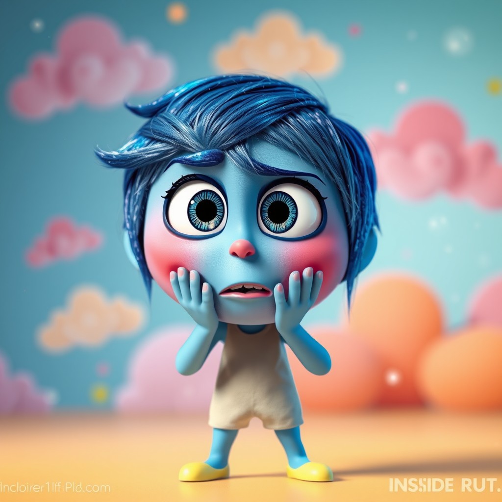 A colorful character inspired by the movie 'Inside Out' portraying the emotion of 'surprise'