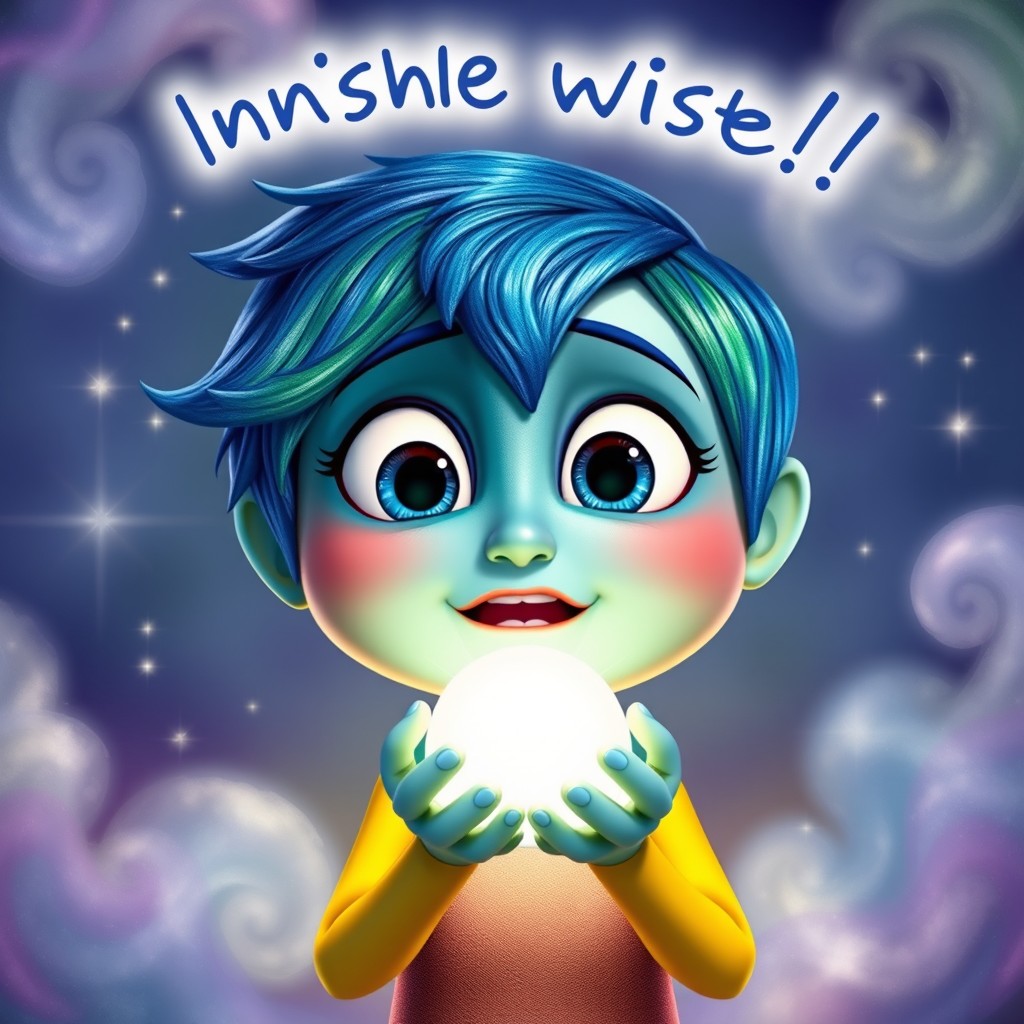An Inside Out-inspired character, vibrant and colorful, expressing a heartfelt wish