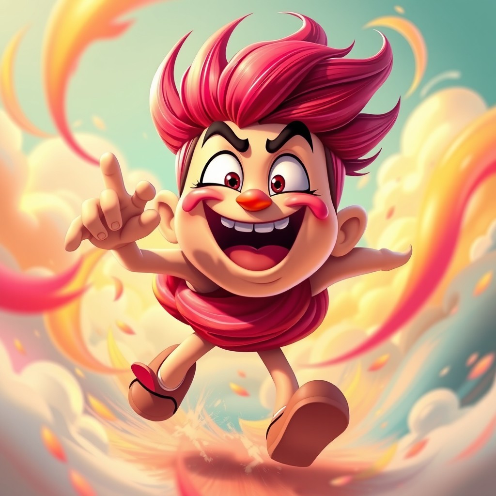 A character inspired by the emotions concept from a well-known animated film, joyfully expressing an intense but playful urge