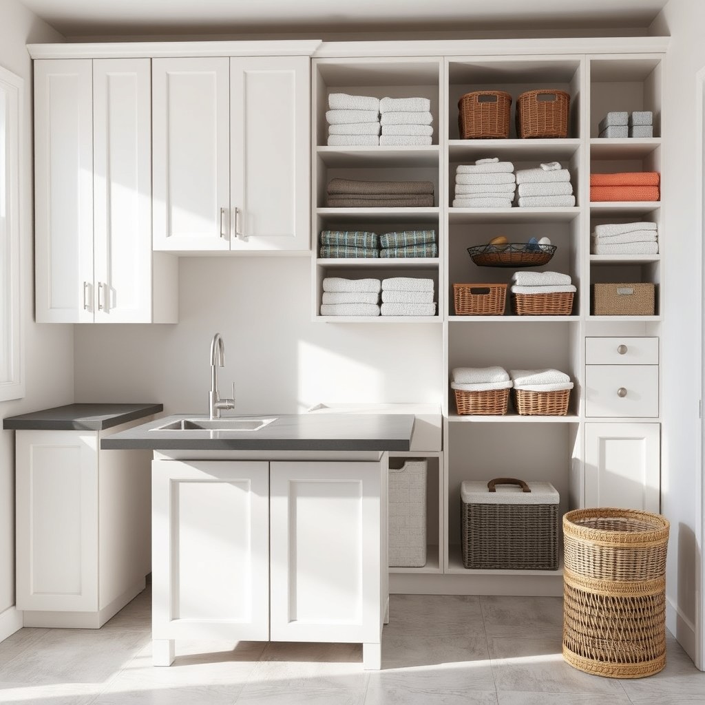 A collection of stylish and functional furniture designed specifically for a laundry room