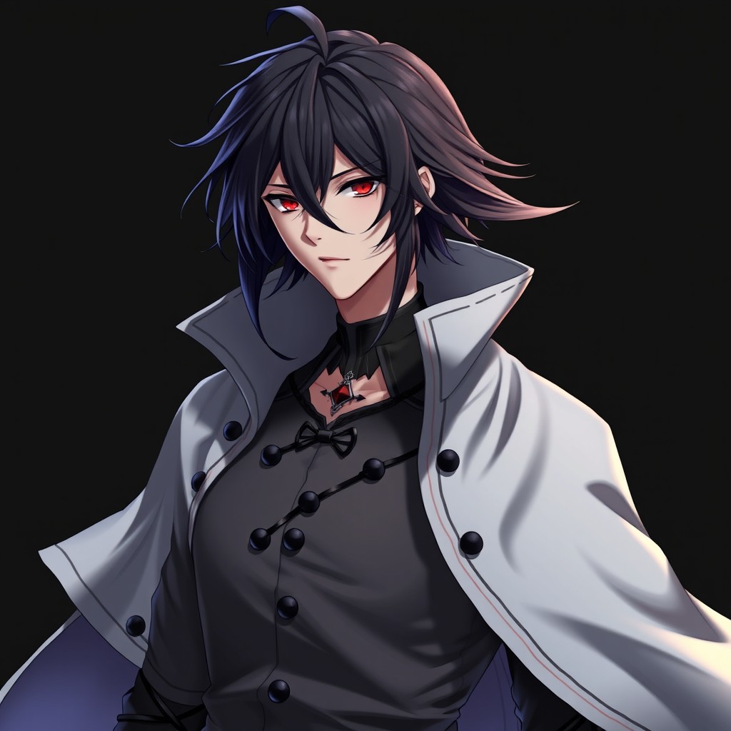 A 3D male anime original character (OC) inspired by the SCP Foundation, featuring a dramatic SCP cape draped over one shoulder
