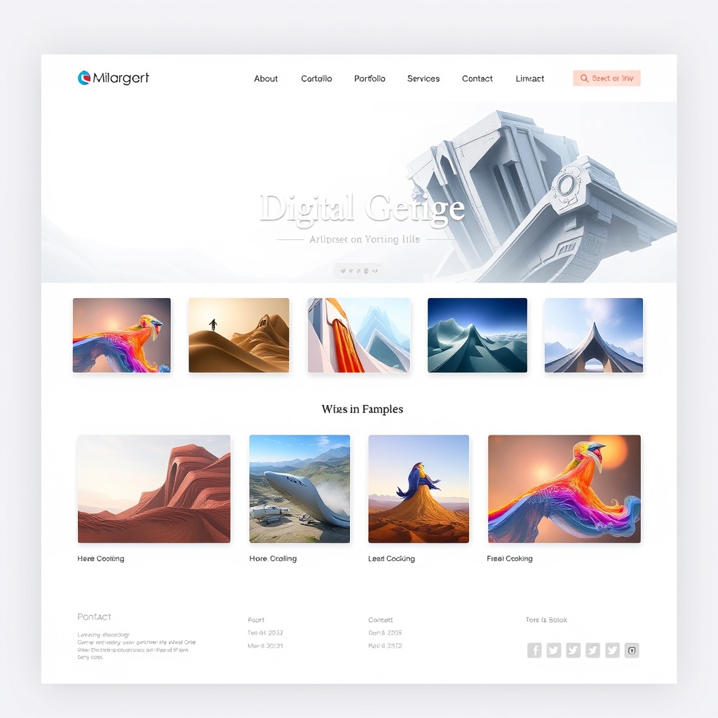 A modern and sleek website layout showcasing a portfolio of stunning digital artwork