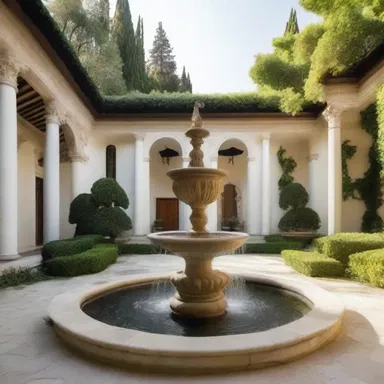 The luxurious mansion featured a garden with a beautiful fountain, symbolizing a peace offering between nature and structure.