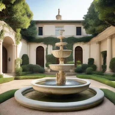 The luxurious mansion featured a garden with a beautiful fountain, symbolizing a peace offering between nature and structure.