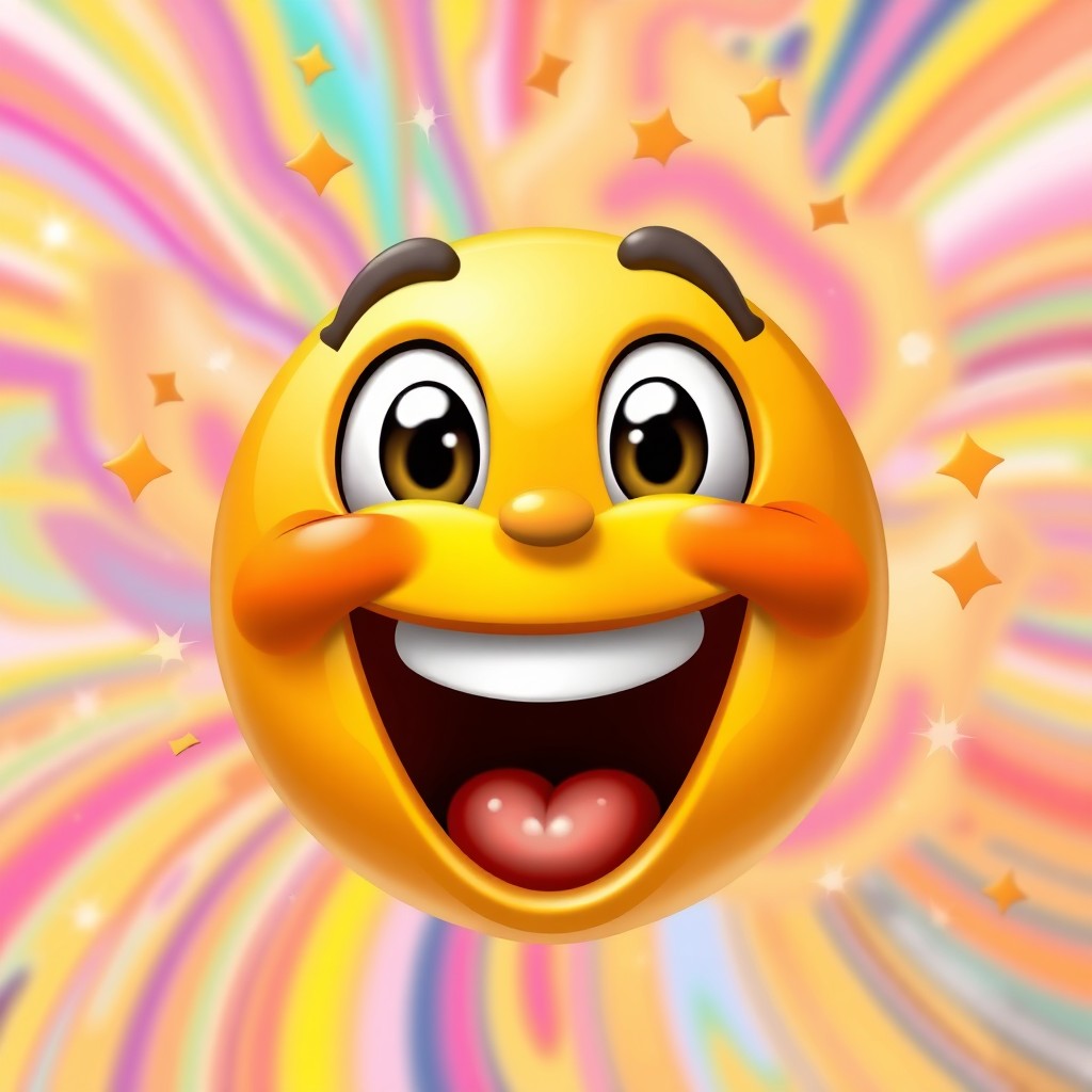 An expressive emoji showcasing excitement with wide eyes and an open mouth full of joy