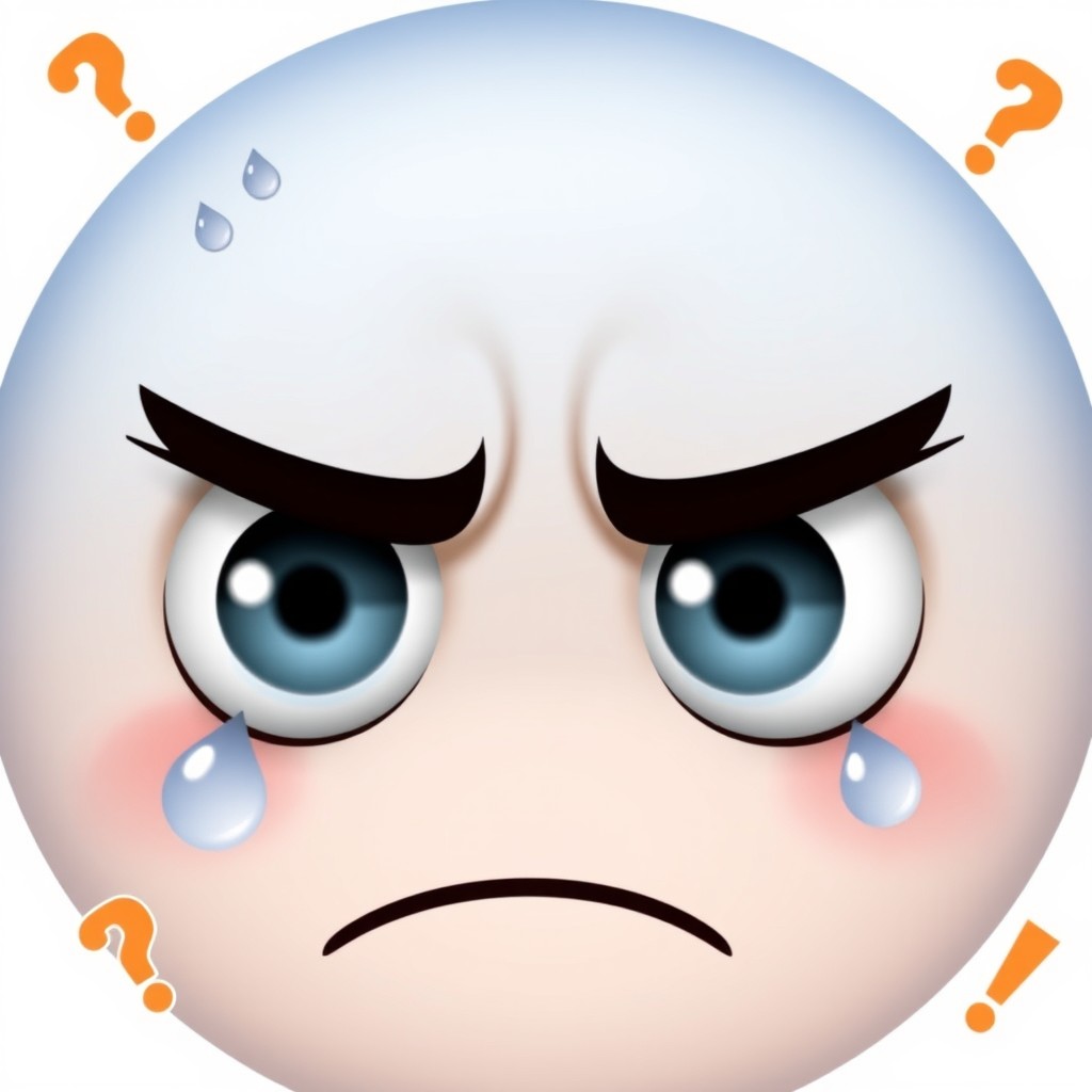 An expressive emoji conveying worry, featuring wide eyes with raised eyebrows and a frown