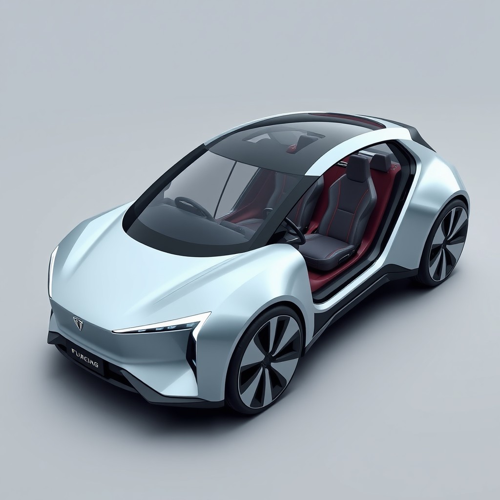 A modern and futuristic five-seat car, featuring an impressive wheelbase of 4