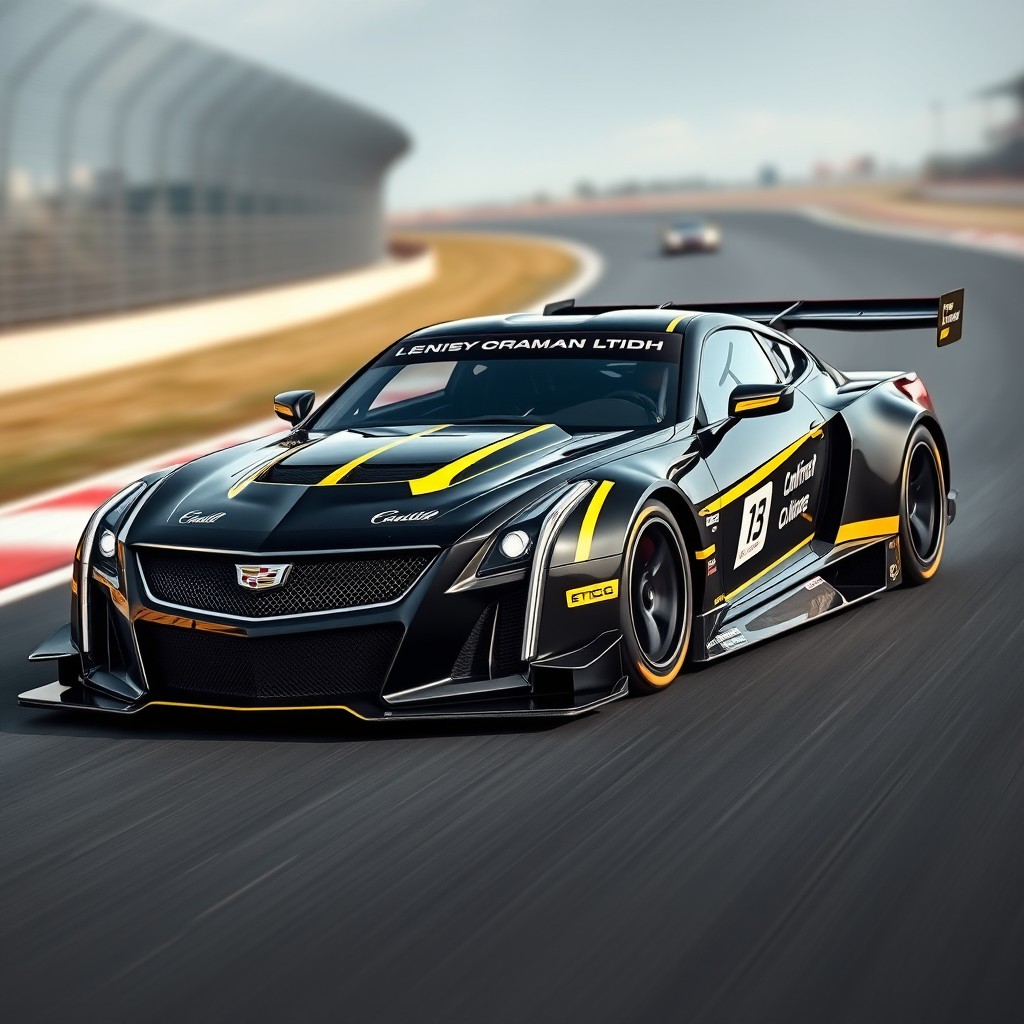 A stunning 2015 Cadillac LMDH race car featuring a sleek and modern design, presented in a bold black and yellow color scheme