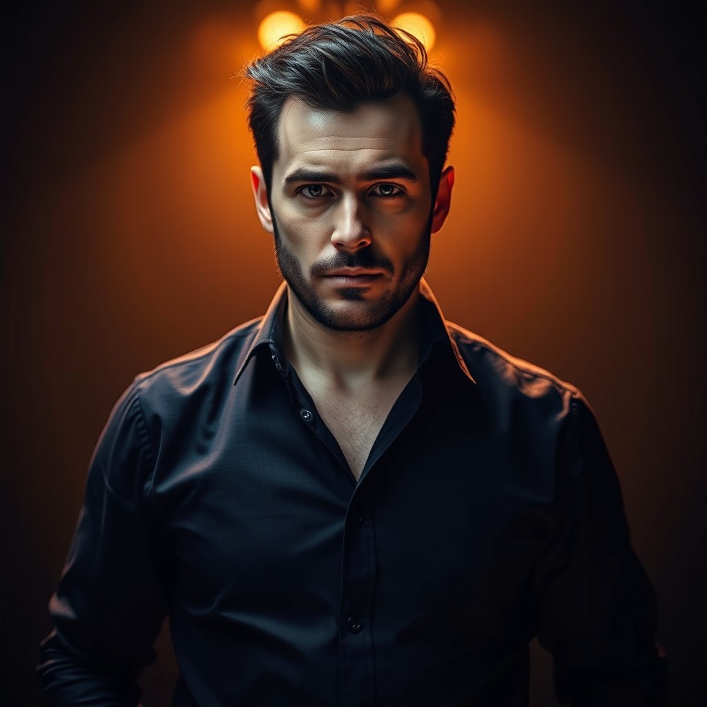 A captivating portrait of a charismatic man, showcasing a storyteller's essence