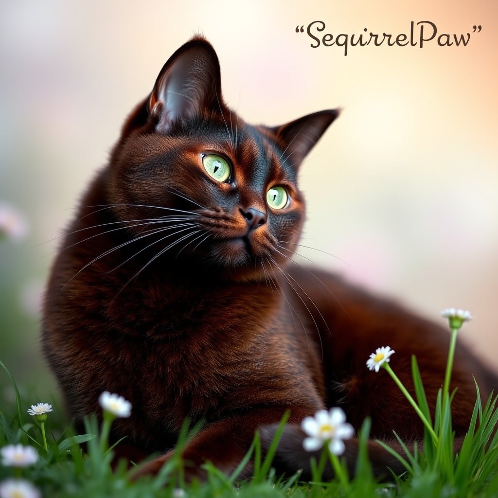 A dark red cat with striking green eyes, elegantly posed, embodying the theme of 'SquirrelPaw's Pregnancy'