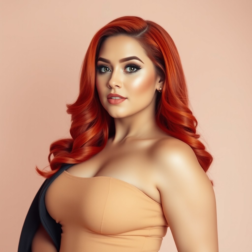 A confident and curvy woman posing elegantly in a stylish outfit