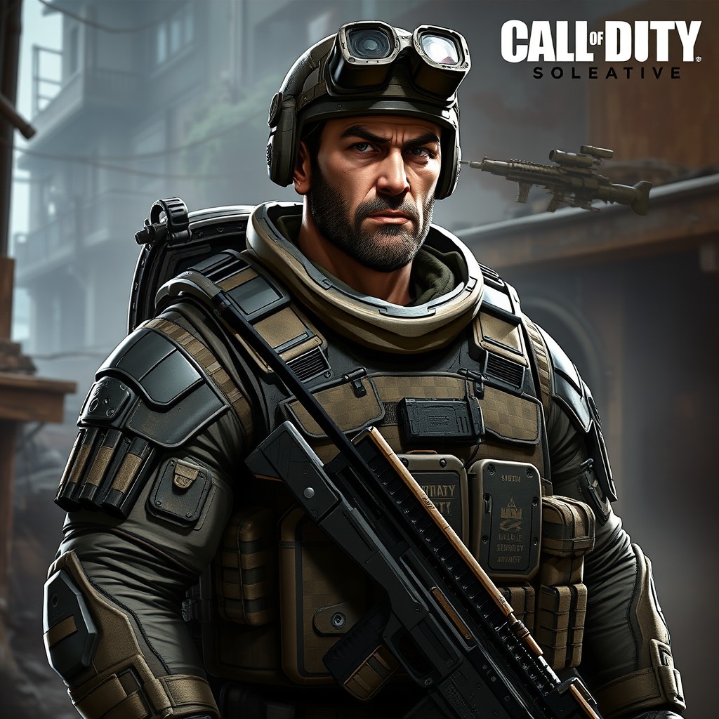 A highly detailed character design inspired by the Call of Duty video game series, showcasing a soldier in tactical gear