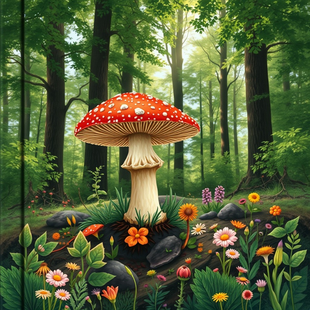A captivating book cover for the title 'Мухомор от А до Я' (Amanita from A to Z) by author Агафон Грибоедов
