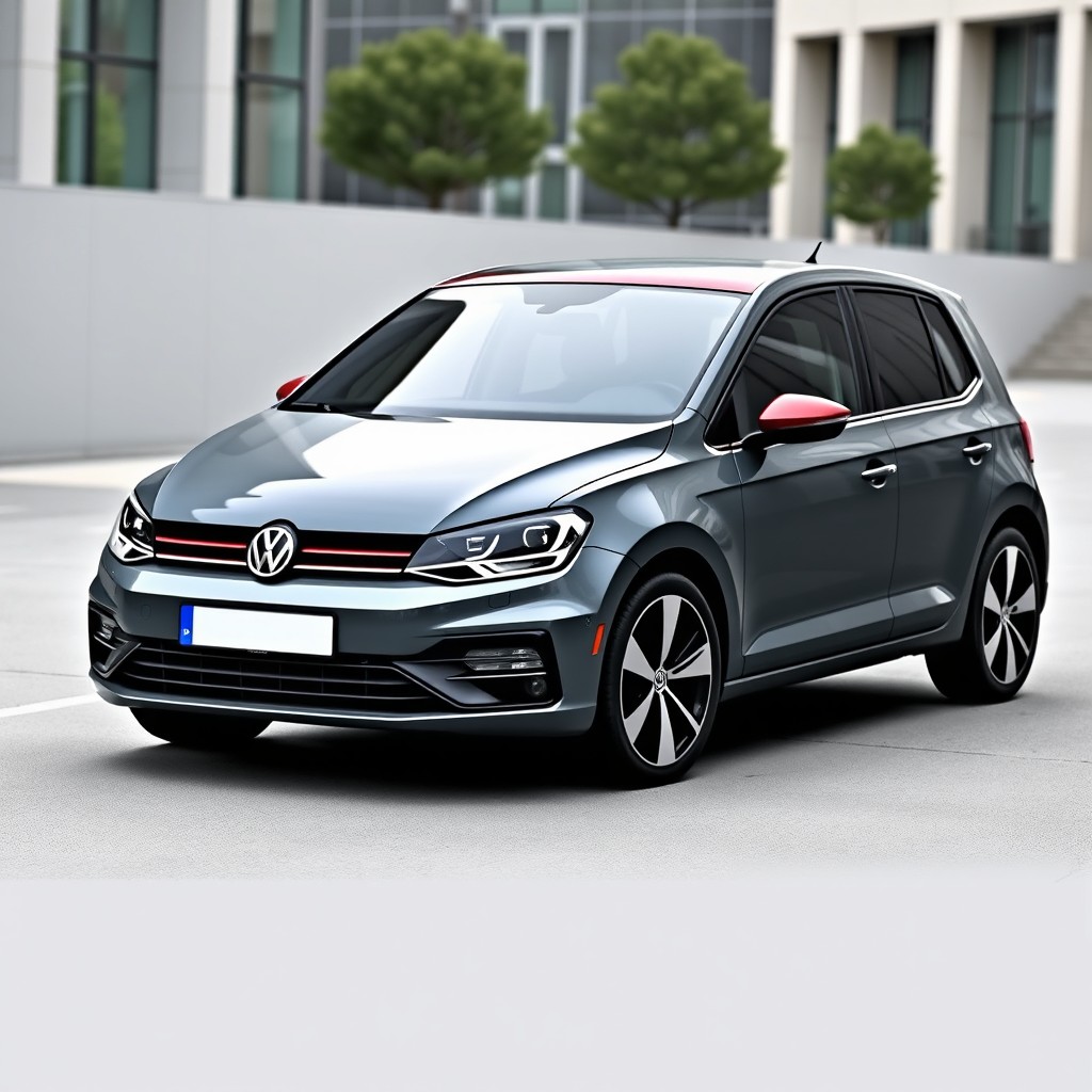 A sleek German Volkswagen car designed in a contemporary style, featuring a body painted in a sophisticated nardo grey