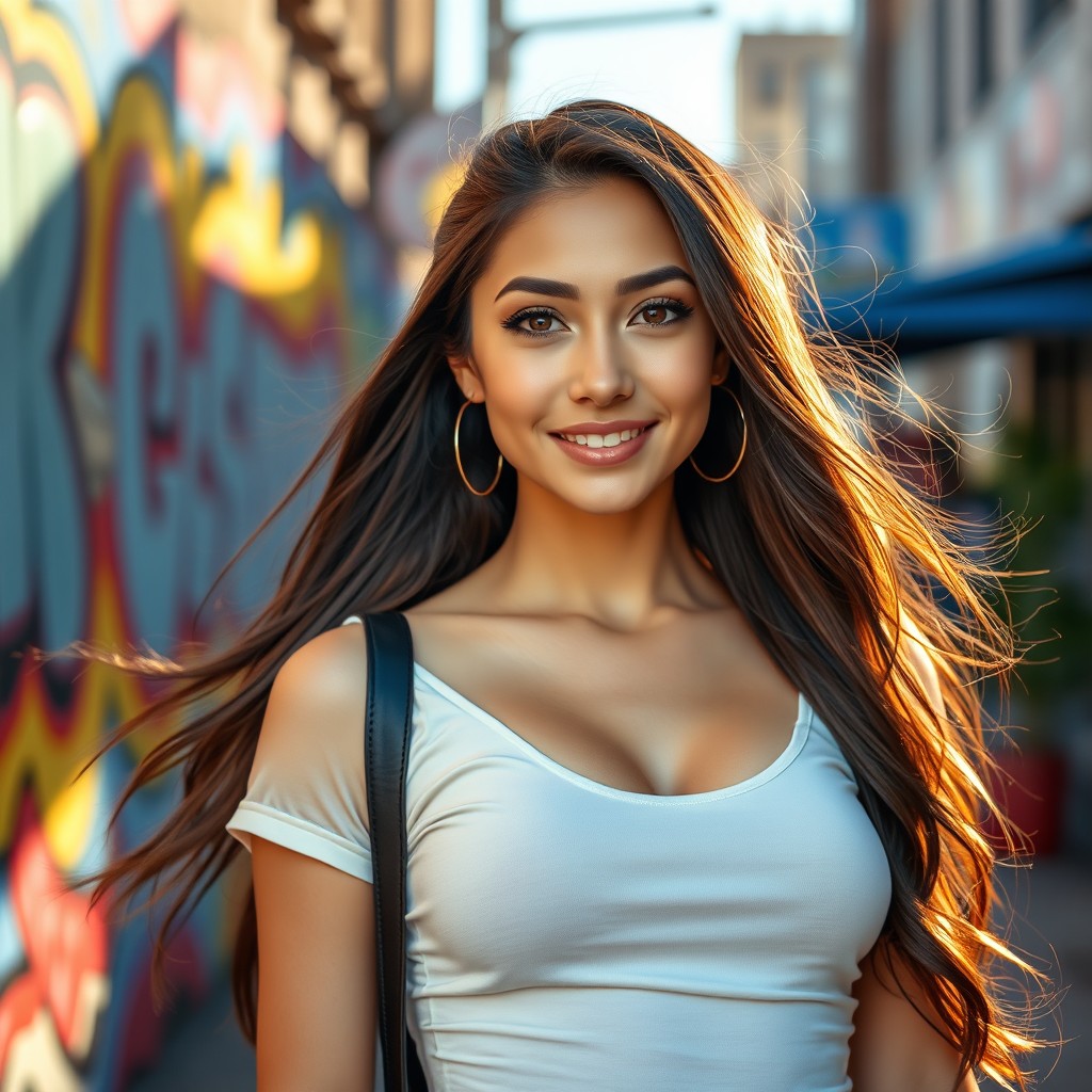 A vibrant portrait of an attractive young woman exuding confidence and charm