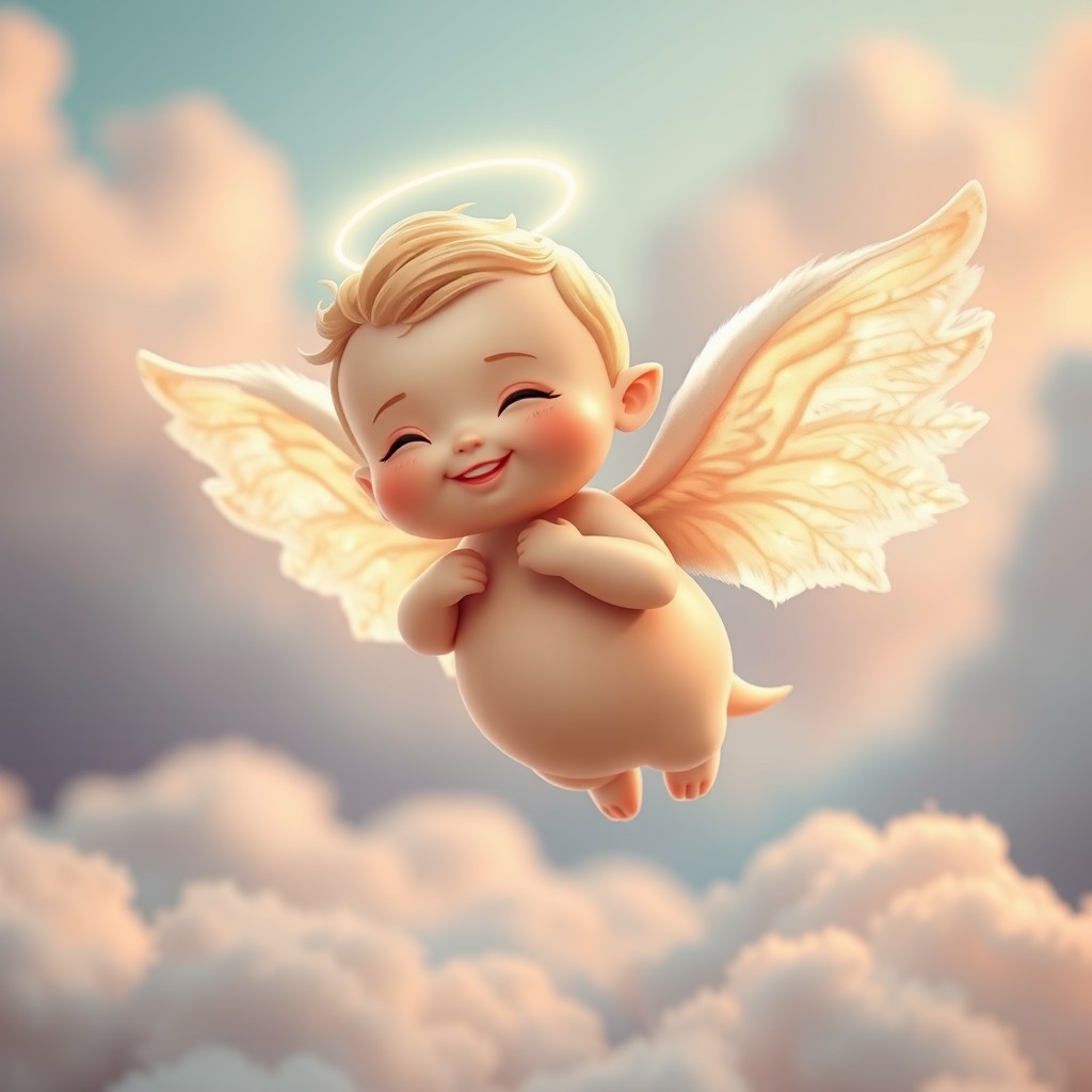 A small flying humanoid creature designed as a familiar, resembling a cherub with delicate, angelic wings