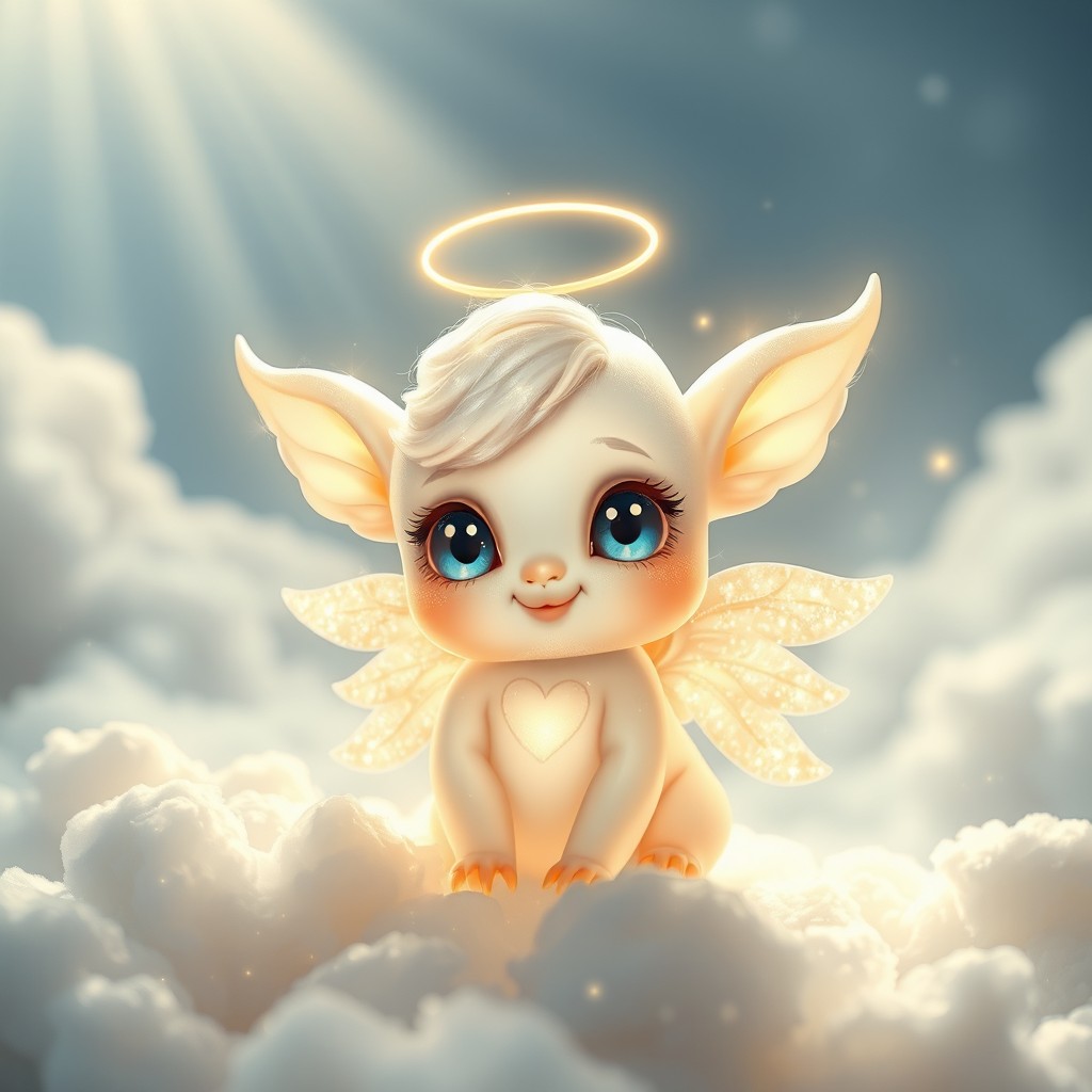 A radiant angelic imp familiar, characterized by delicate, glowing features that exude a gentle, celestial light