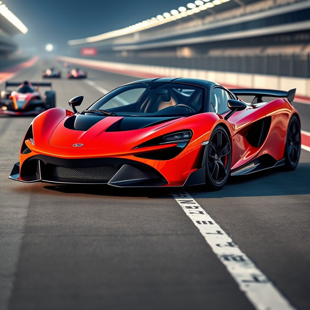 A stunning McLaren Solus GT, showcased in a high-octane racing environment, elegantly displayed