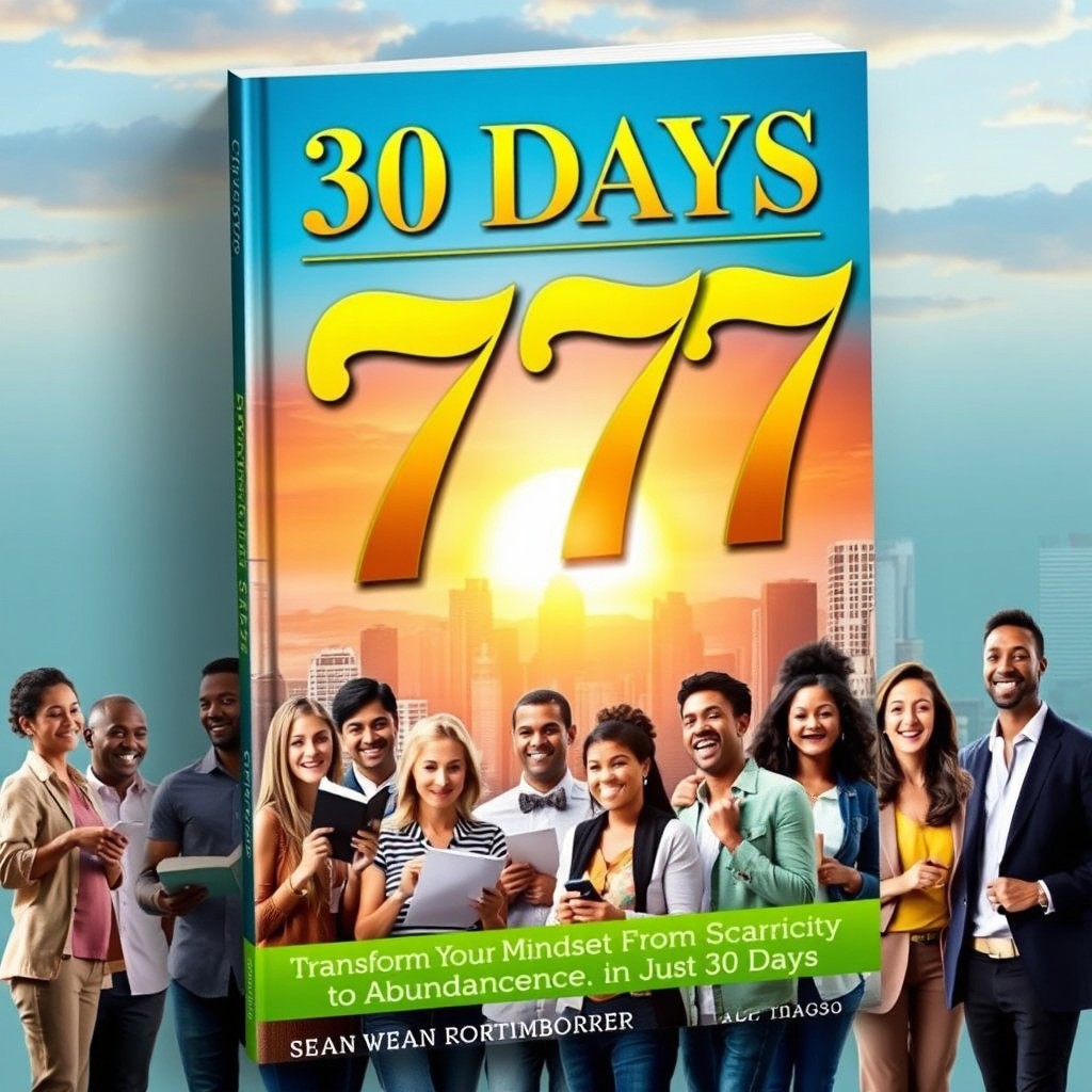 A captivating book cover for '30 Days 777', featuring a vibrant and inspiring visual that symbolizes transformation and wealth