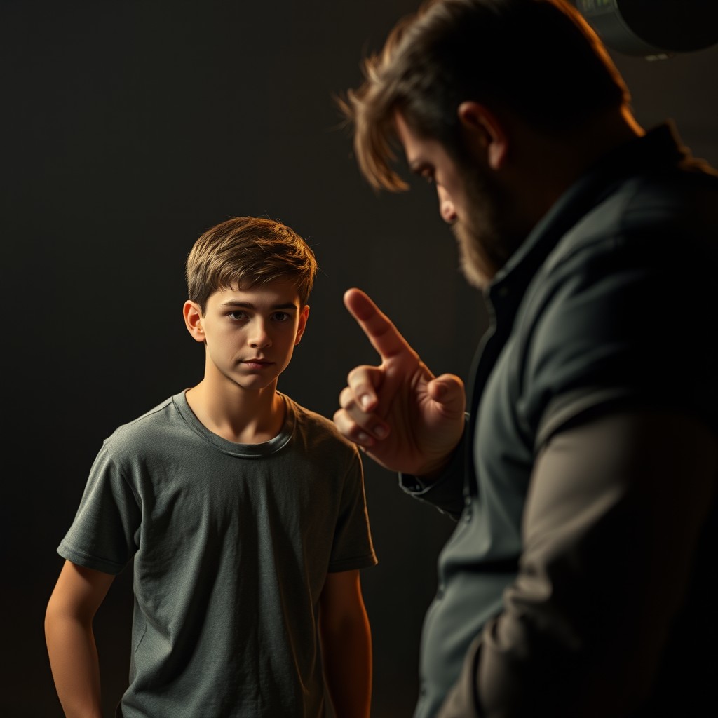 A young and attractive newcomer stands in a dimly lit setting, exuding an innocent charm