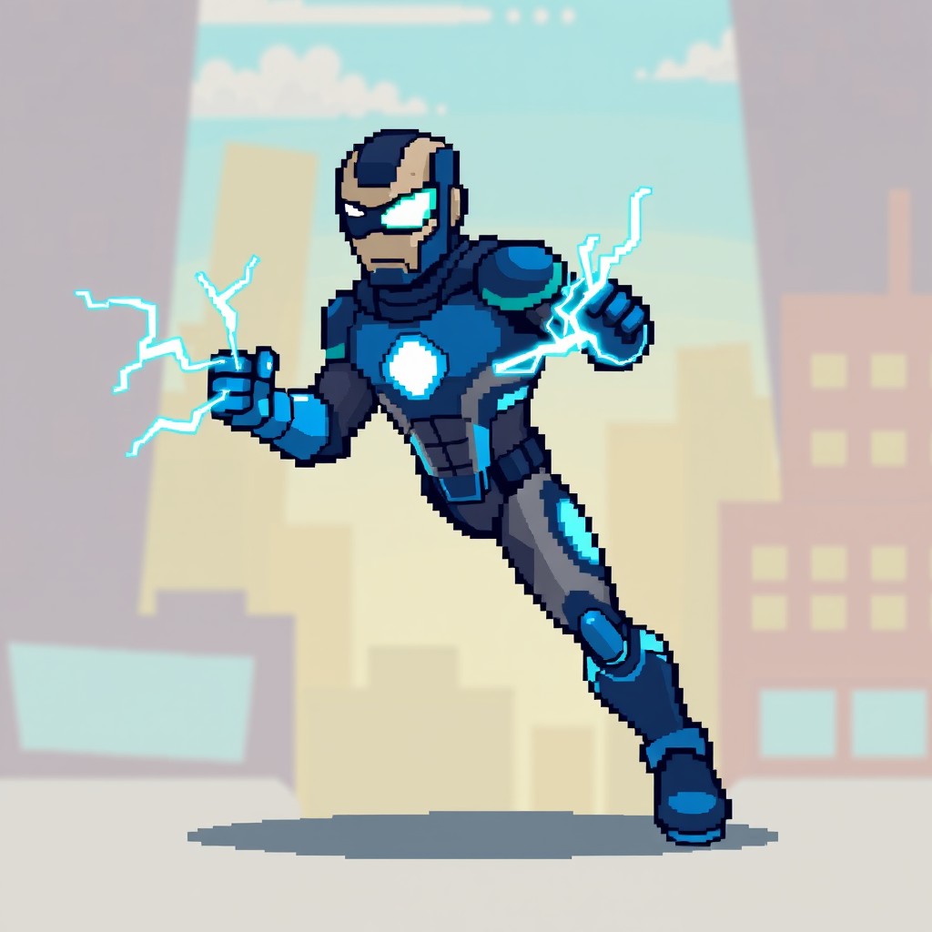 A pixel art character design for a video game, inspired by classic styles like early Pokémon, Zelda, Undertale, and Deltarune