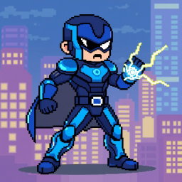 A pixel art character design for a video game, inspired by classic styles like early Pokémon, Zelda, Undertale, and Deltarune