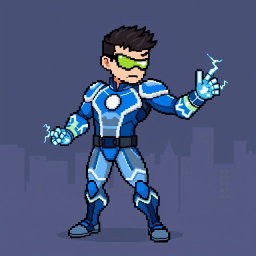 A pixel art character design for a video game, inspired by classic styles like early Pokémon, Zelda, Undertale, and Deltarune