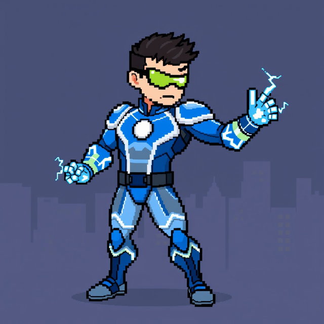 A pixel art character design for a video game, inspired by classic styles like early Pokémon, Zelda, Undertale, and Deltarune