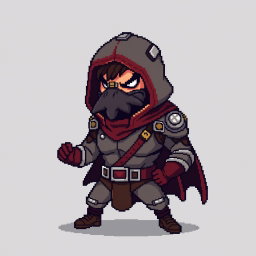 Un diseño pixel art de un personaje que es un superhéroe experto en combate
