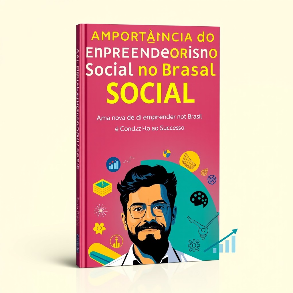 A captivating book cover design for 'A Importância do Empreendedorismo Social no Brasil' featuring vibrant colors