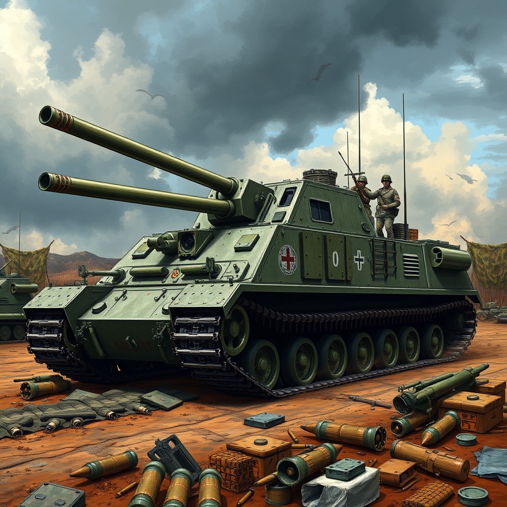 A detailed and realistic depiction of a self-propelled gun, specifically the 90/53 M41M model