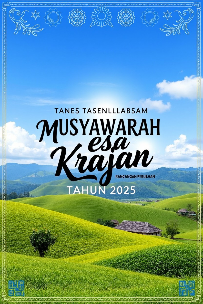 An artistic and visually appealing wallpaper featuring the text 'MUSYAWARAH DESA KRAJAN PENETAPAN RANCANGAN PERUBAHAN APBDES TAHUN 2025 DESA KRAJAN'
