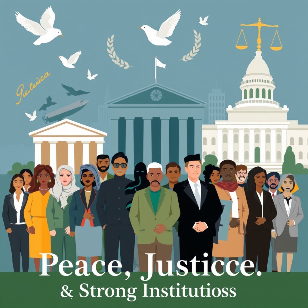 An inspiring poster design that embodies the themes of peace, justice, and strong institutions