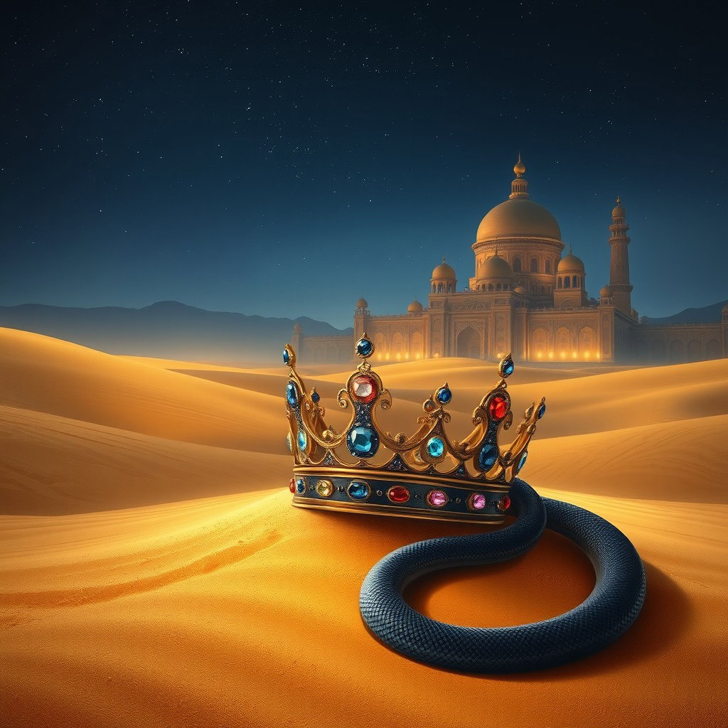 A mysterious desert at night, under a starry sky