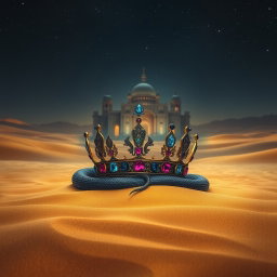 A mysterious desert at night, under a starry sky