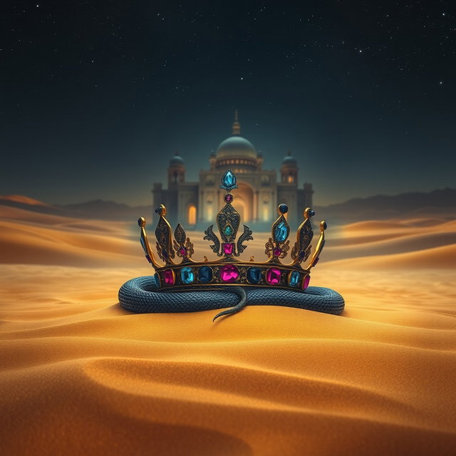 A mysterious desert at night, under a starry sky