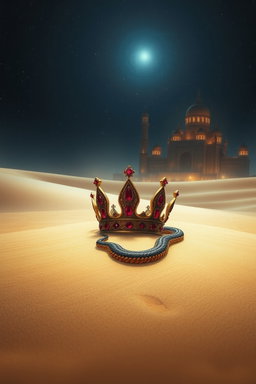 A mysterious desert at night, under a softly illuminated starry sky
