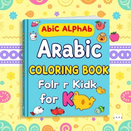 A vibrant and engaging book cover design for 'Arabic Alphabet Coloring Book for Kids'