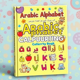 A vibrant and engaging book cover design for 'Arabic Alphabet Coloring Book for Kids'