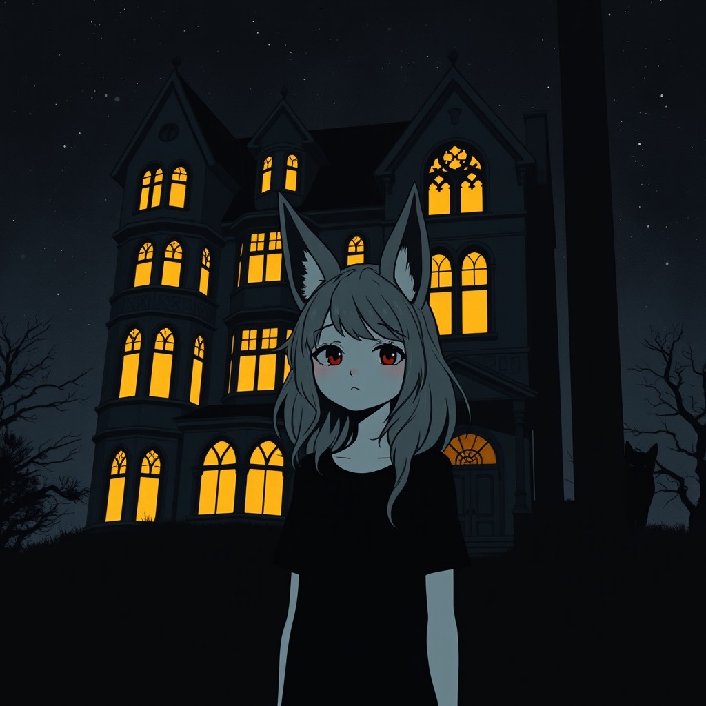 A girl stands in shadow, her loose, slightly wavy hair cascading down to her waist