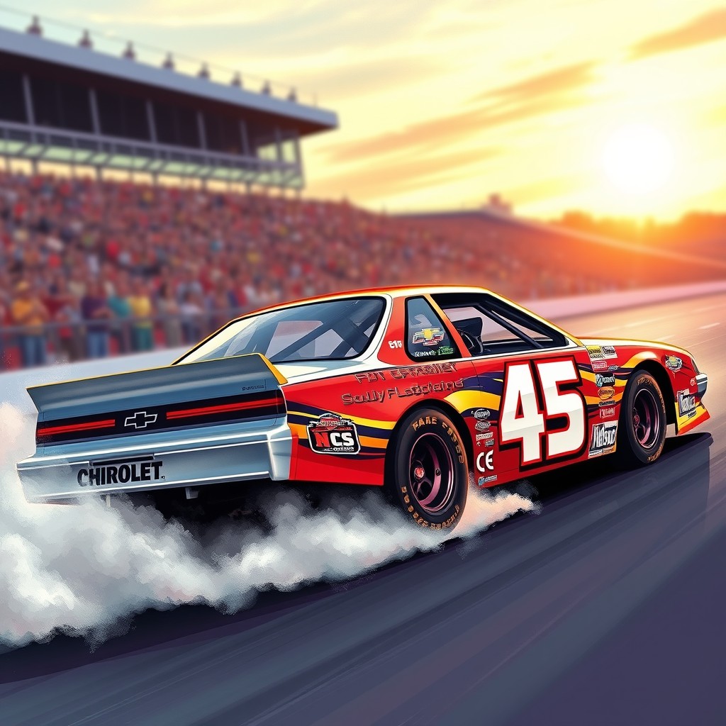 A detailed illustration of a classic 1990 Chevrolet Lumina stock car, featuring the iconic number 45 prominently displayed on the side