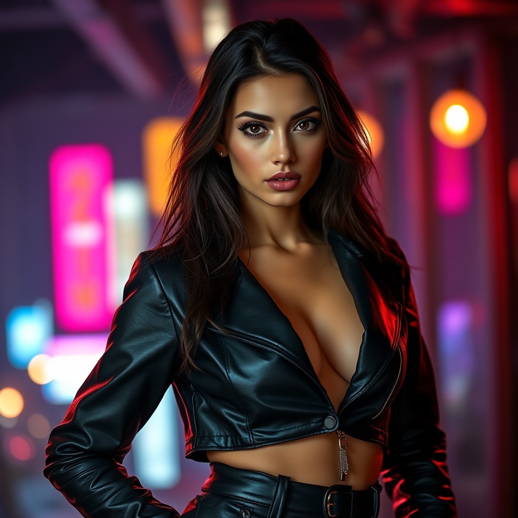A brunette European model with a square jawline, brown almond-shaped eyes, and thick straight brows