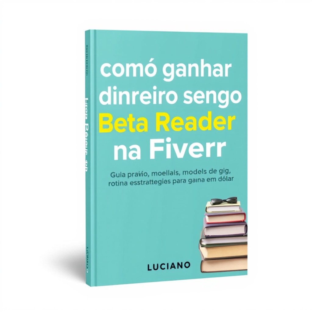 A clean and professional book cover design for an eBook titled "Como ganhar dinheiro sendo Beta Reader na Fiverr" featuring a modern sans-serif font for the title and subtitle