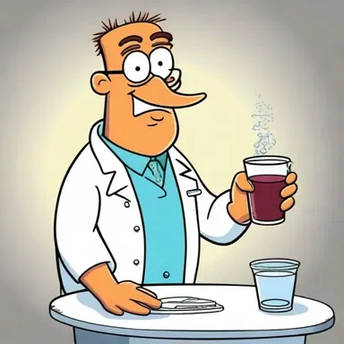 In the cartoon, the character drank a beaker of gastric juice as a humorous depiction of digestion.